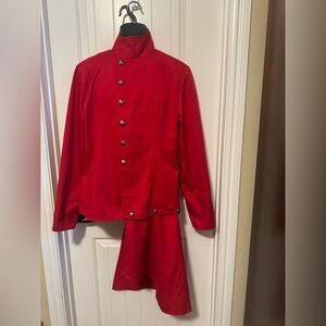 Dracula Clothing Red Japanese Shirt w/Stand Up Collar, Metal Buttons & Peplum XL